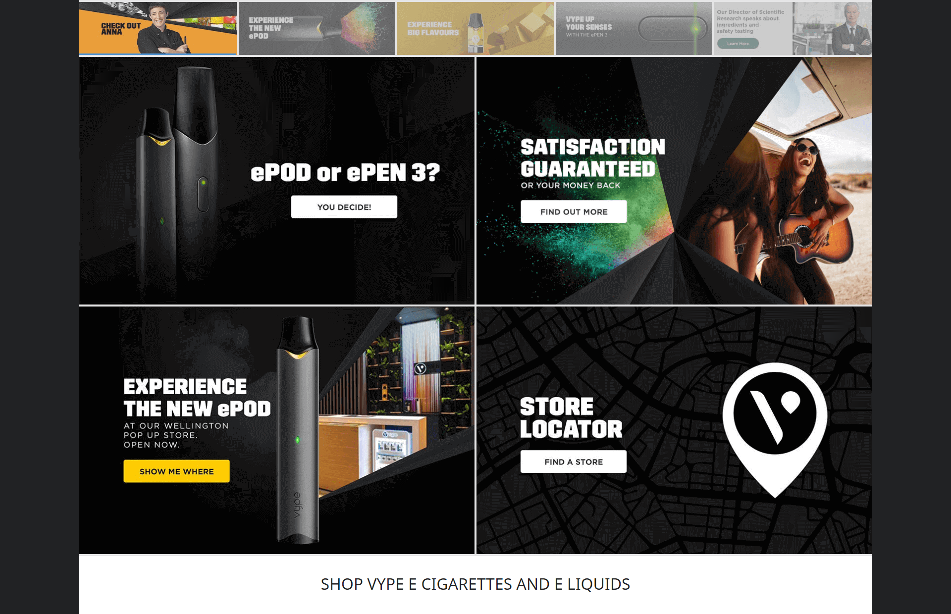 Previous Vuse homepage images