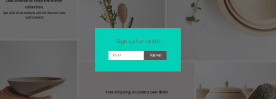 email collection popup on shopify site