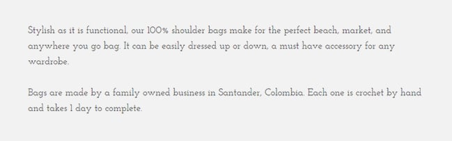product description of shoulder bags on shopify