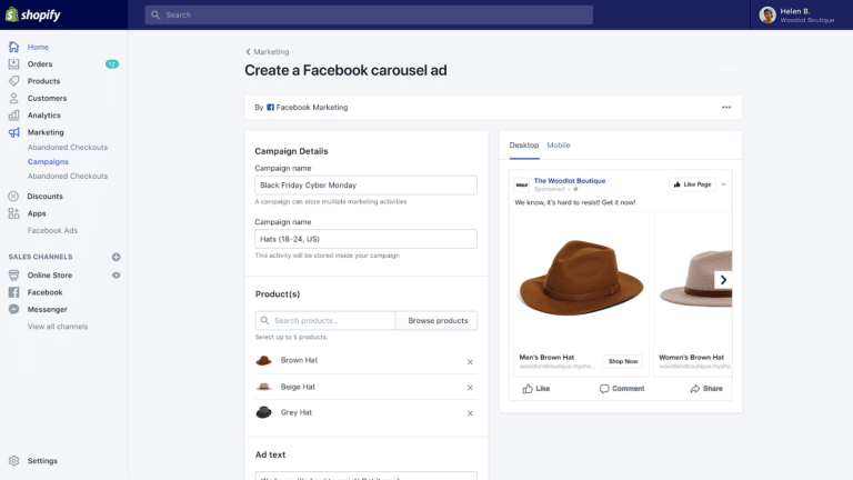 Shopify Backend To Create A Facebook Carousel Ad - Zyber