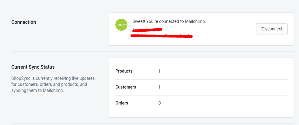ShopSync Connection and Sync Status Shopify - Zyber